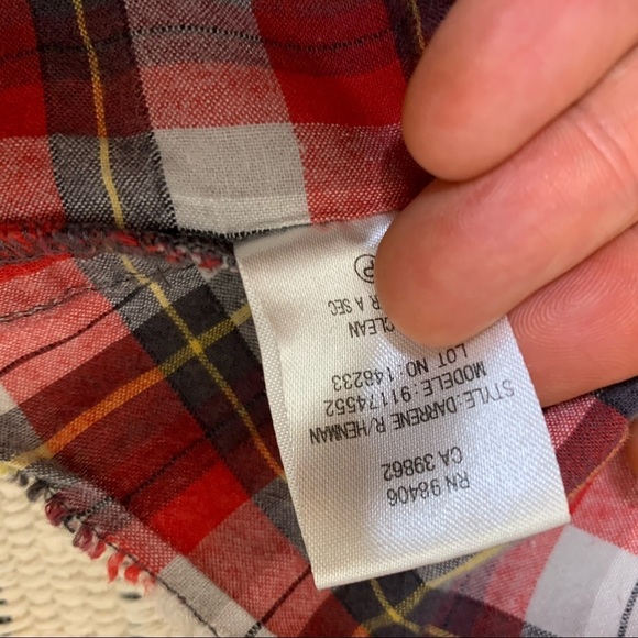 Theory Red Plaid Raw Hem Button Down Shirt - Picture 10 of 10